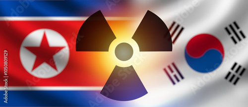 Nuclear danger sign. Flags ...