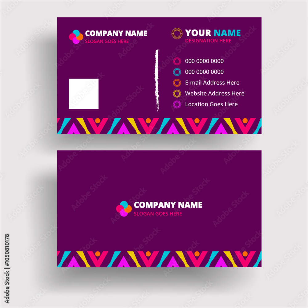 Double-sided creative modern shape corporate business card template, Deep purple color, Vector illustration print template. Double-sided creative modern shape corporate business card template, Deep purple color, Vector illustration print template.