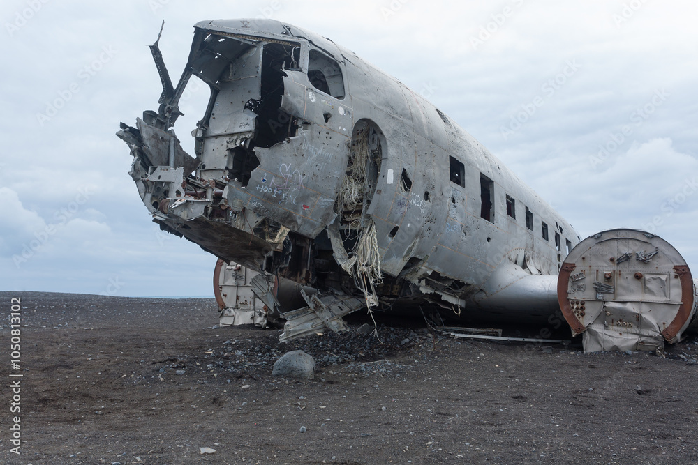 Solheimasandur plane wreck view. South Iceland landmark Solheimasandur plane wreck view. South Iceland landmark