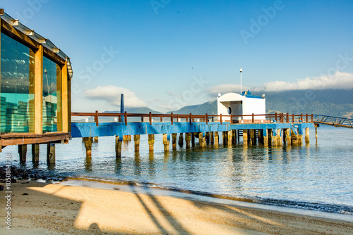 Pier for embarkation and disembarkation of boat passengers in Ilhabela on the coast of Sao Paulo in Brazil photo