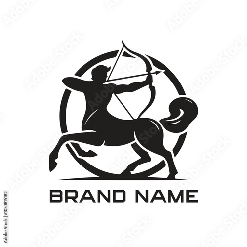 Centaur Bow Arrows Vector Logo.  Archer Logo Design Template Vector