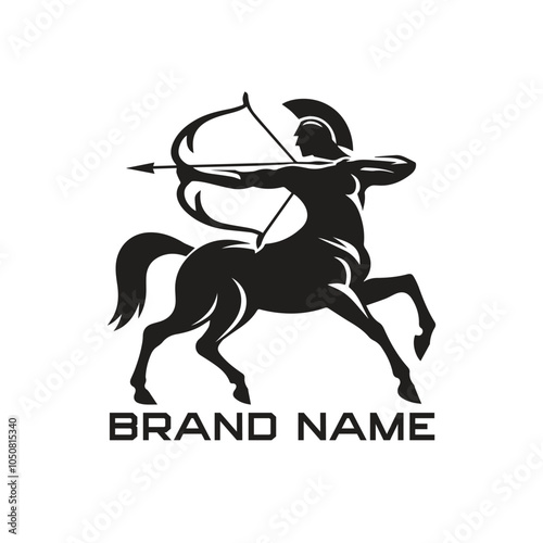 Centaur Bow Arrows Vector Logo.  Archer Logo Design Template Vector