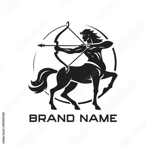 Centaur Bow Arrows Vector Logo.  Archer Logo Design Template Vector