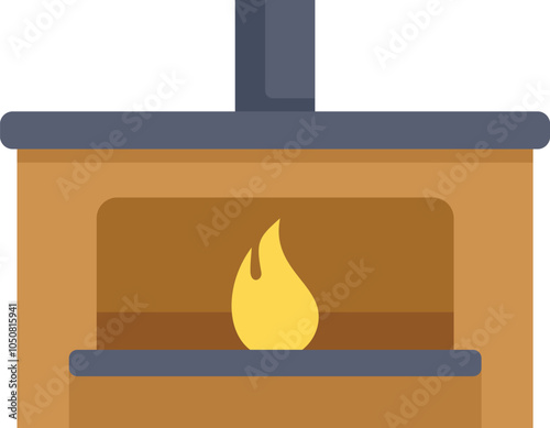 This vector illustration features a burning fireplace providing warmth and comfort in a cozy home interior