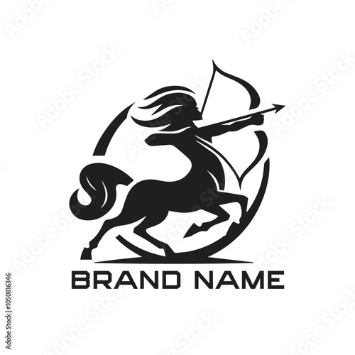 Centaur Bow Arrows Vector Logo.  Archer Logo Design Template Vector