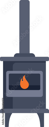 Classic wood burning stove with a burning fire inside, providing warmth and comfort