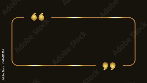 Quote box frame. Empty Quote bubble icon. Copy Space. Texting quote boxes. Text border. Quotation Mark Border. Text Box. Blank frame. Gold. Line art. Isolated on black background. Typographical frame.