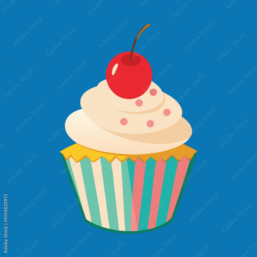 Cupcake with cream and cherry on top vector illustration Cupcake with cream and cherry on top vector illustration