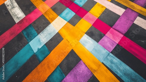 A modern art depiction of interconnected pathways in diverse colors merging towards a central point on a plain backdrop, Illustrating convergence and diversity, photography style