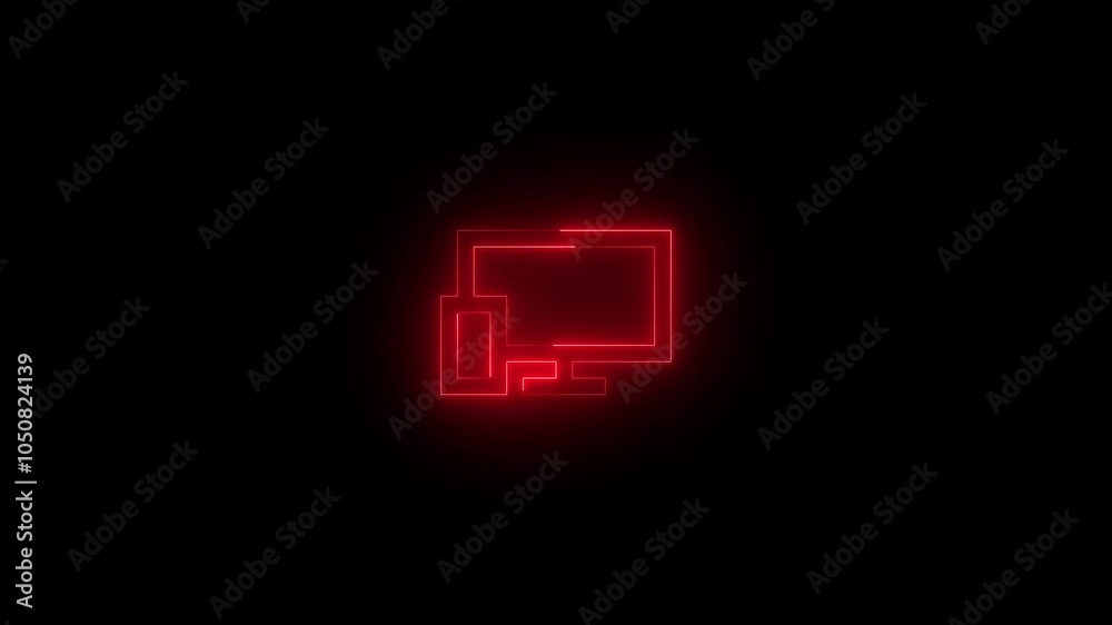 Neon devices icon glowing black background animation Neon devices icon glowing black background animation
