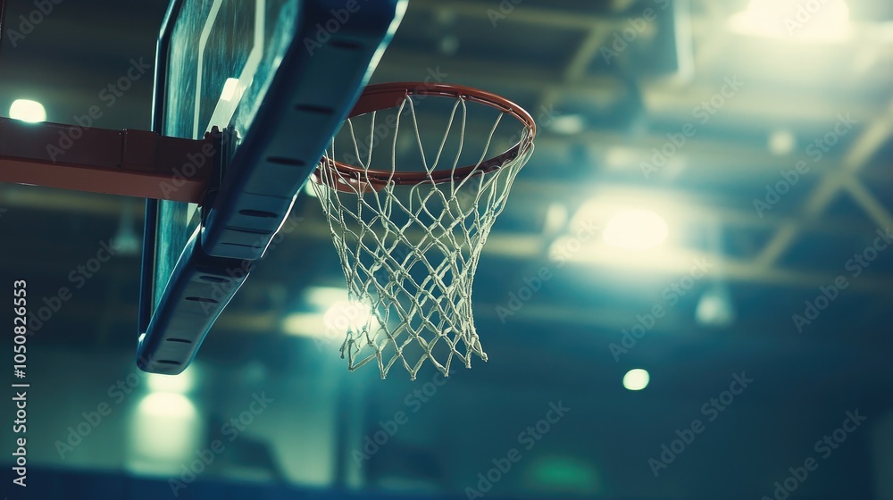 Close-Up of Basketball Hoop in Gym Lighting Close-Up of Basketball Hoop in Gym Lighting