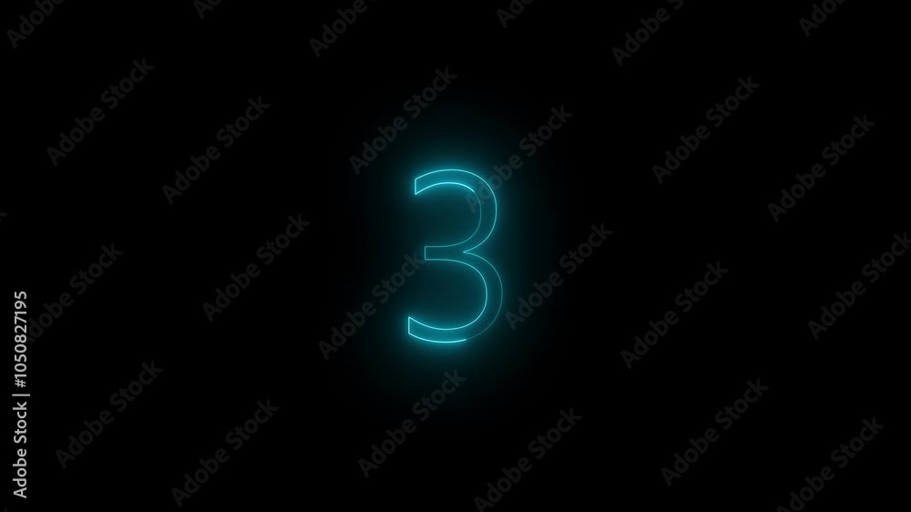 Neon dial 3 icon glowing black background animation Neon dial 3 icon glowing black background animation