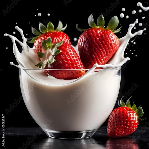 strawberry falling into milk, Ai generative.