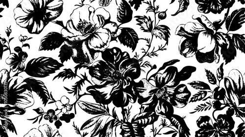 black and white seamless floral pattern