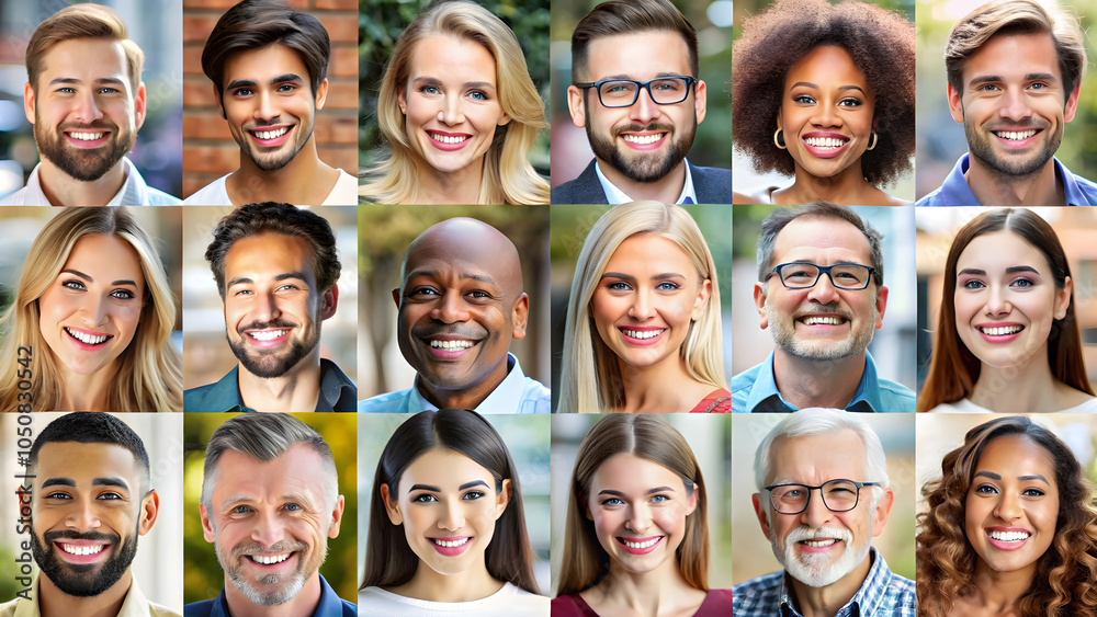 Portraits of happy multiethnic people smiling and looking at camera Portraits of happy multiethnic people smiling and looking at camera
