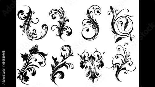 black and white floral design elements