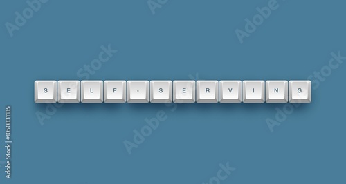 Schilderij op canvas Keyboard keys spelling 'SELF-SERVING'.