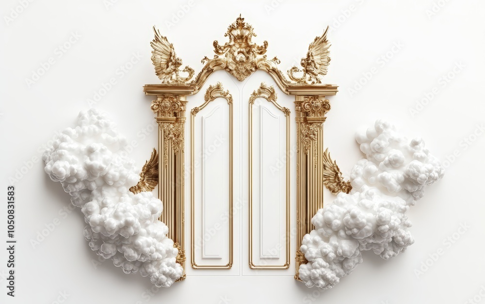 Fototapeta premium Pearly Gates with clouds and Heaven on a clean white background 