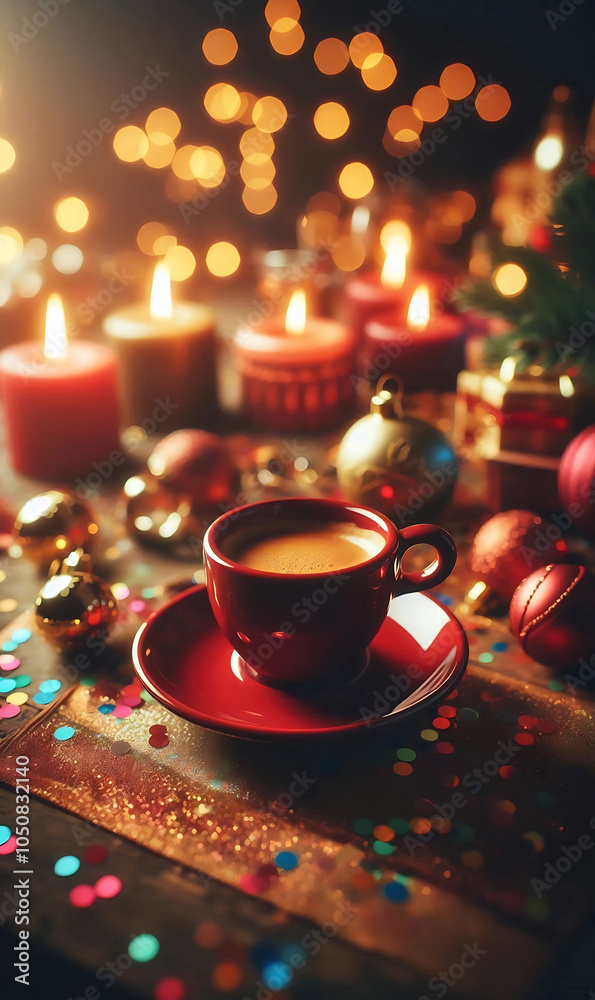 Xícara de Café com Decoração Festiva Natal Natalina