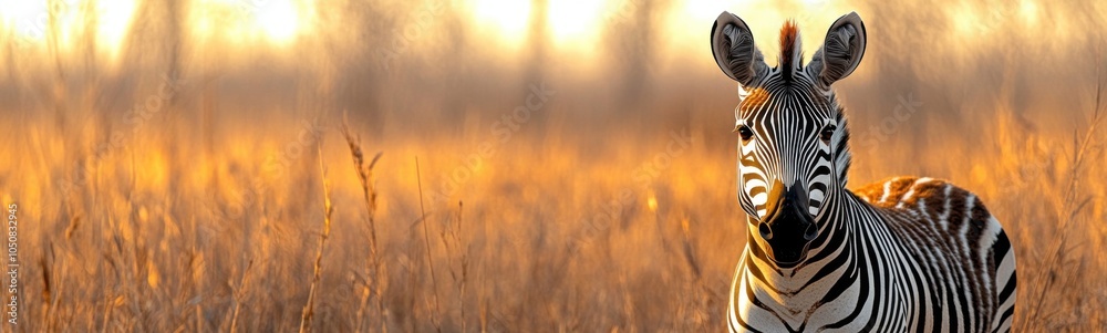 Naklejka premium Zebra standing in tall grass with a blurry background