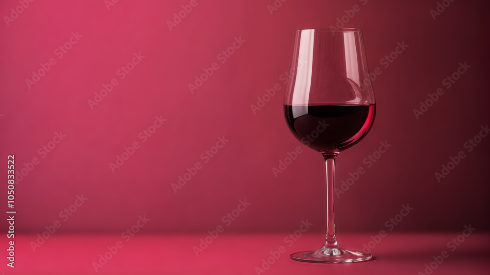 A glass of red wine standing against a rose colored background. Copy space. A glass of red wine standing against a rose colored background. Copy space.