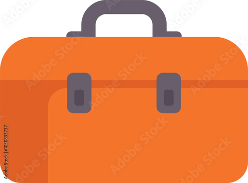 Orange tool box being closed with two grey latches is isolated on white background