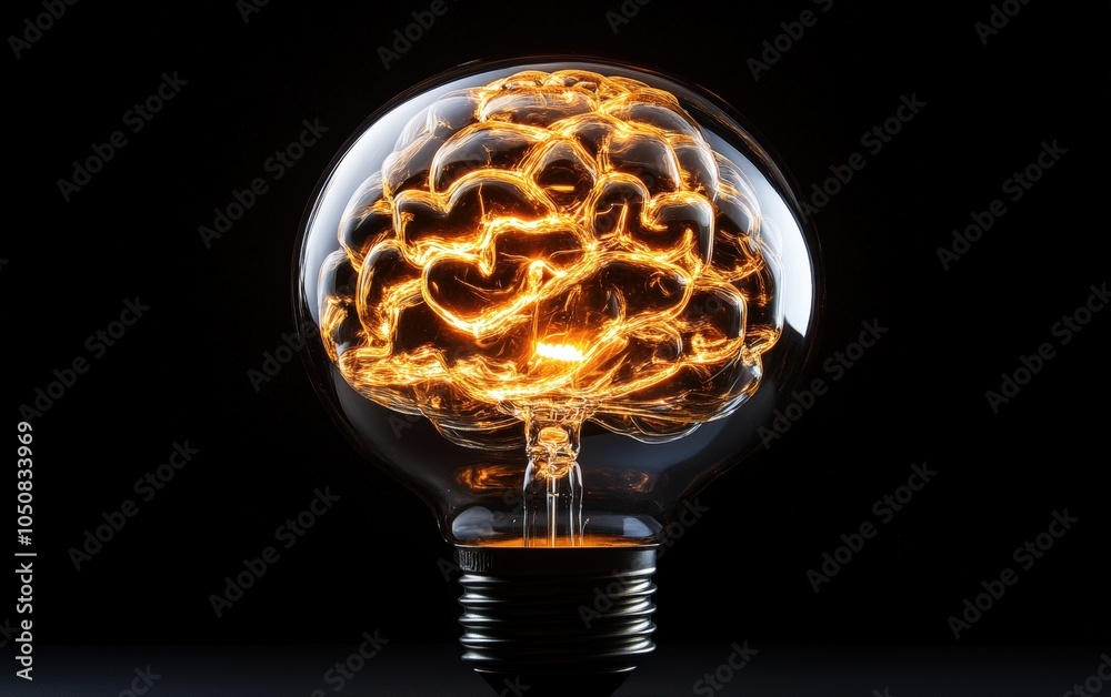 Conceptual Brain Light Bulb High-resolution image of an incandescent bulb with a filament that forms a glowing brain, symbolizing intelligence and creativity. Conceptual Brain Light Bulb High-resolution image of an incandescent bulb with a filament that forms a glowing brain, symbolizing intelligence and creativity.