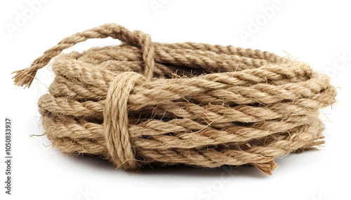 Rupture of hemp rope on white background