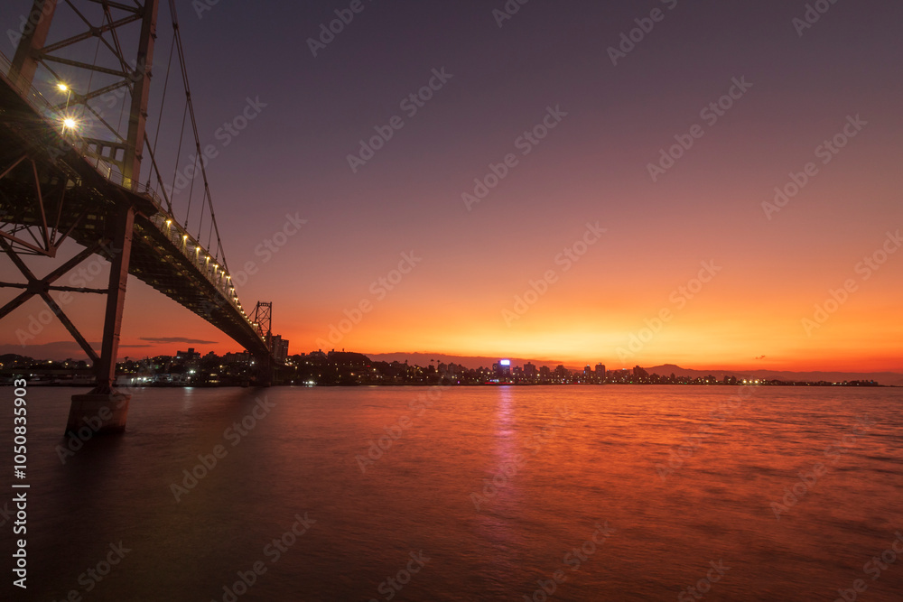 Fototapeta premium bridge at sunset Hercílio luz bridge de Florianopolis Santa Catarina Brazil Florianópolis