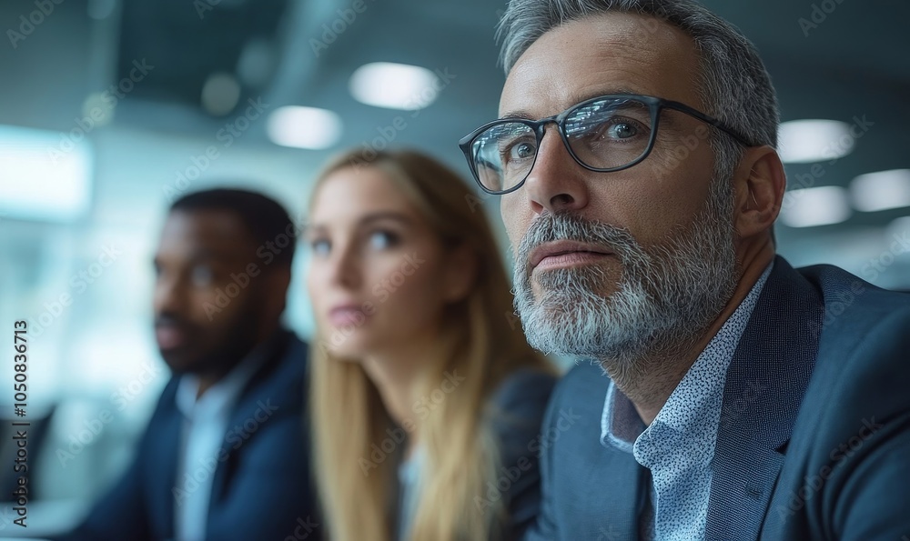 Focused businesspeople collaborating on a project, Generative AI Focused businesspeople collaborating on a project, Generative AI