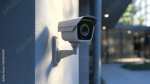 Modern Security Camera on Wall in Outdoor Setting