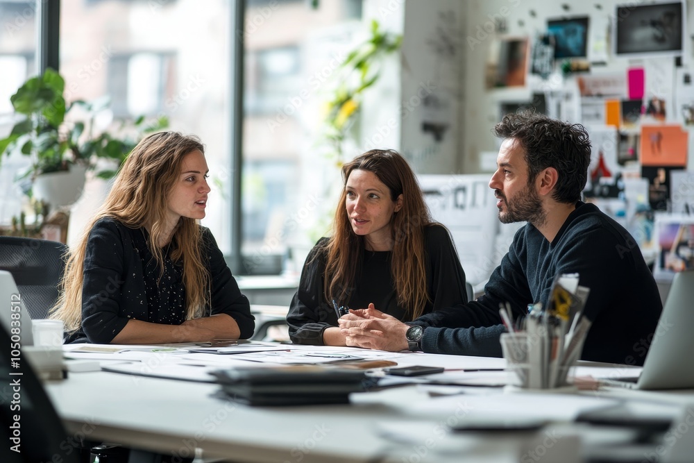 Designers having a discussion in an office, Generative AI Designers having a discussion in an office, Generative AI