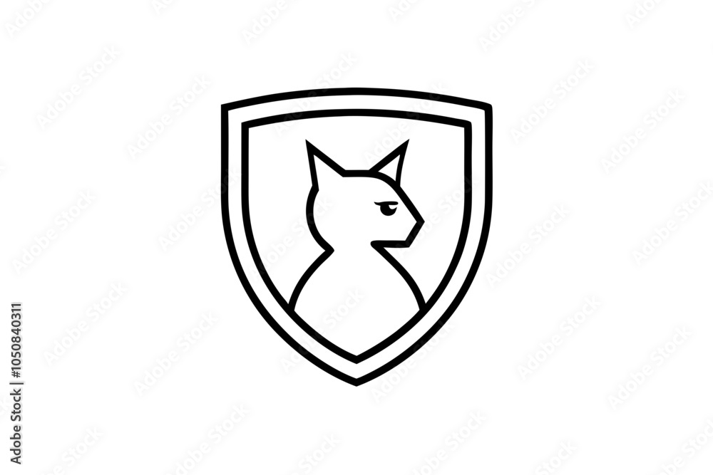 Fototapeta premium Logo of cat inside a shield in modern and simple style on white background.