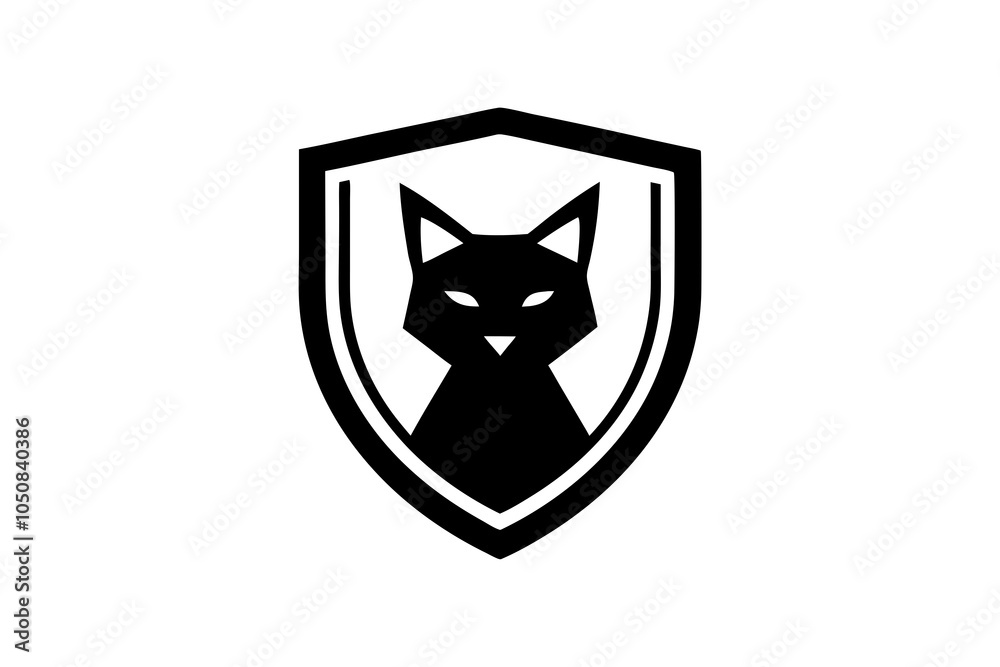 Fototapeta premium Logo of cat inside a shield in modern and simple style on white background.
