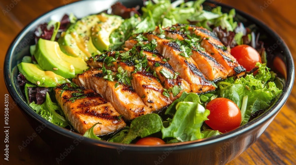 Grilled Salmon Salad with Fresh Vegetables and Herbs Grilled Salmon Salad with Fresh Vegetables and Herbs