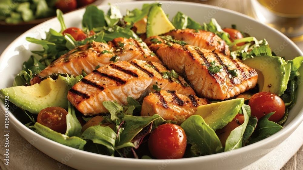 Grilled Salmon Salad with Fresh Vegetables and Herbs Grilled Salmon Salad with Fresh Vegetables and Herbs
