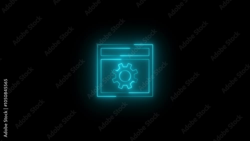 Neon exploit protection settings icon glowing black background animation