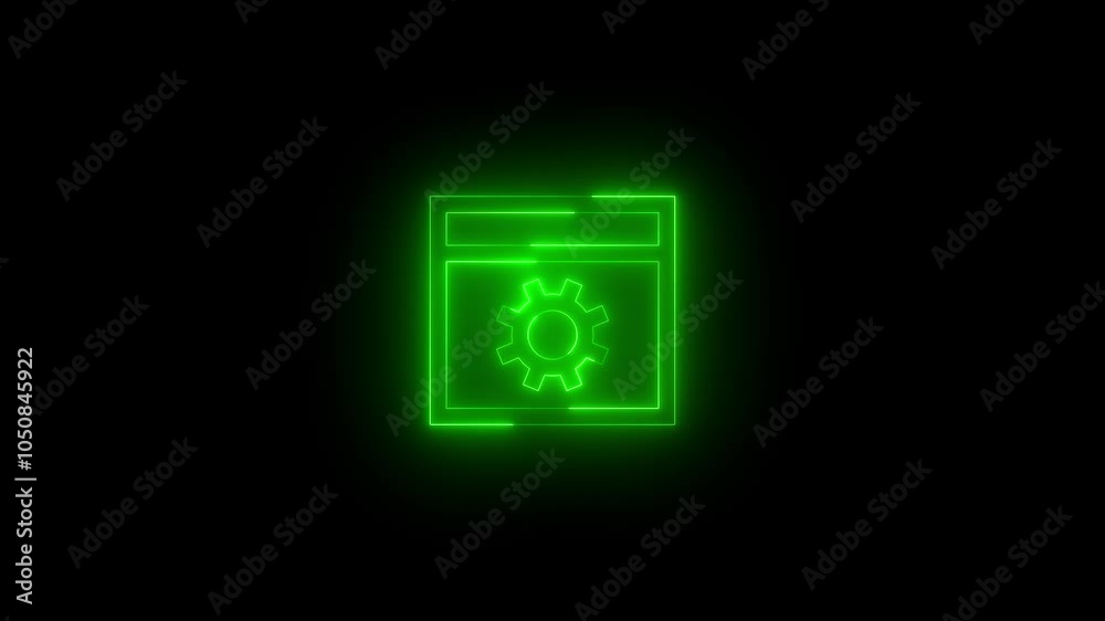 Neon exploit protection settings icon glowing black background animation Neon exploit protection settings icon glowing black background animation