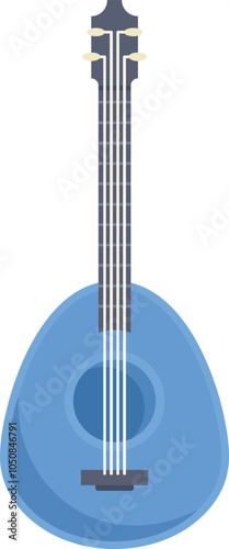Blue mandolin isolated on white background, string musical instrument for bluegrass or country music concept