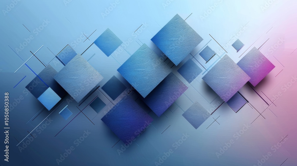 Fototapeta premium Abstract geometric squares on a gradient blue background, vector