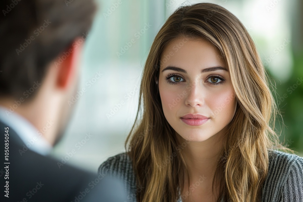 Businesswoman interviewing male job candidate, Generative AI Businesswoman interviewing male job candidate, Generative AI