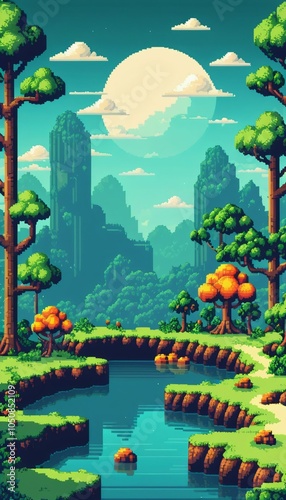 Retro style pixel art game background