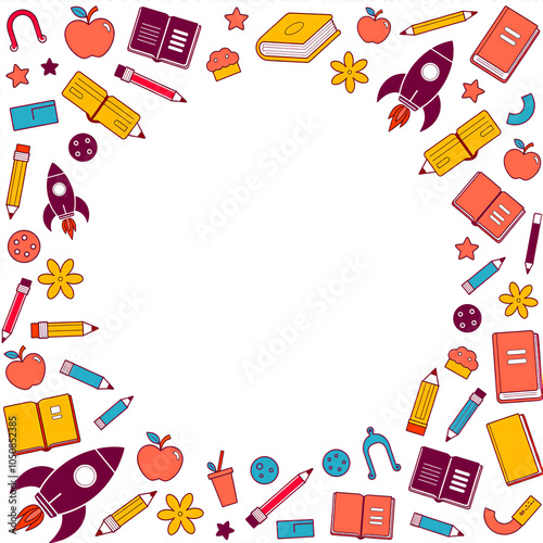 School-themed frame with educational icons