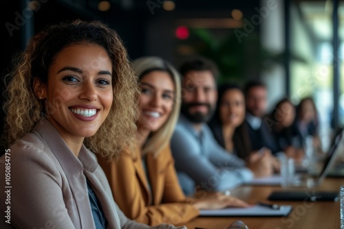 Diverse group of business people in meeting room, Generative AI