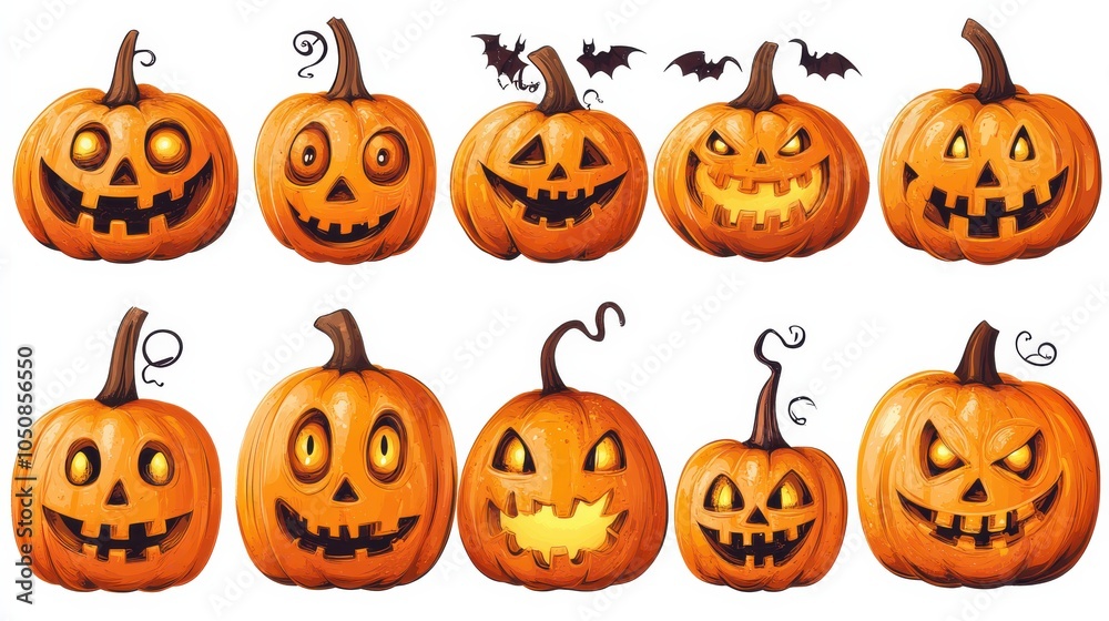 Halloween Pumpkins on White Background. Halloween Pumpkins on White Background.