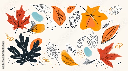 Autumn leaves illustration with orange, red, and black foliage