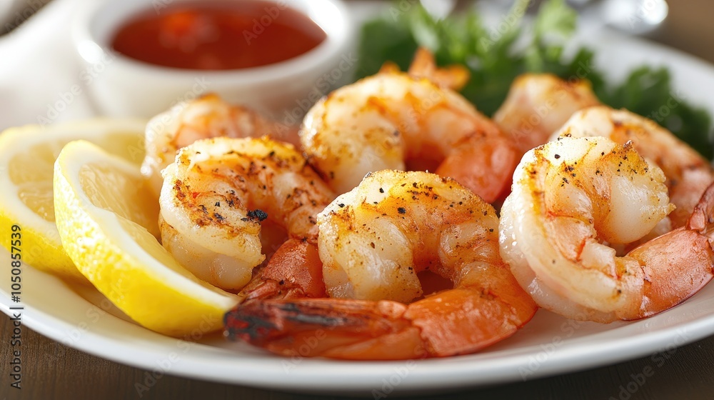 Delicious Grilled Shrimp with Lemon and Sauce Delicious Grilled Shrimp with Lemon and Sauce