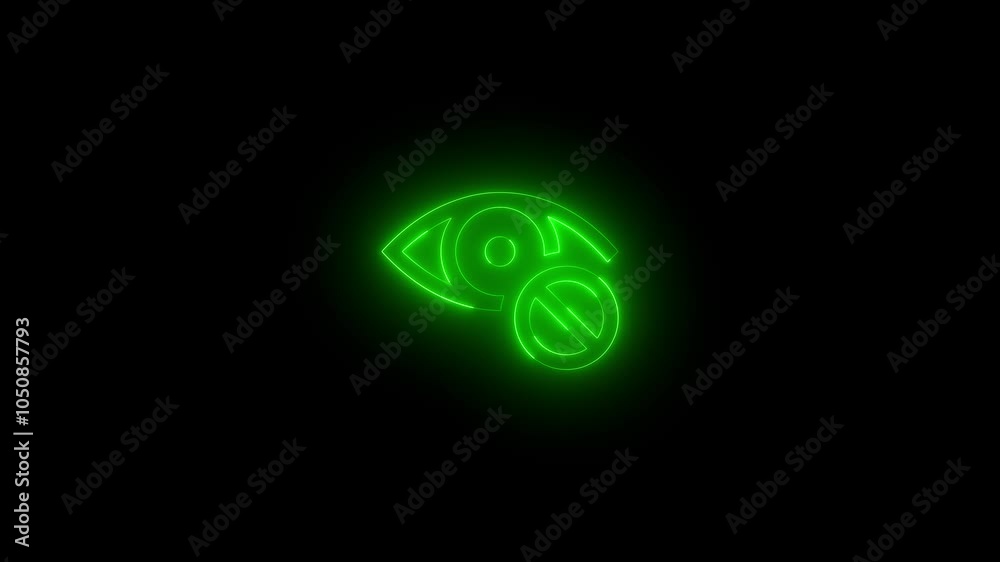 Neon eye off icon glowing black background animation Neon eye off icon glowing black background animation