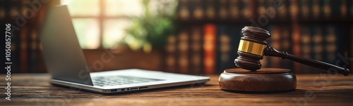 Wooden gaven sitting on top of a wooden desk next to a laptop photo