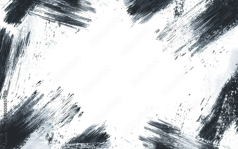Obraz premium Abstract black and white brush strokes create a striking contrast on a blank canvas background, showcasing artistic expression and movement